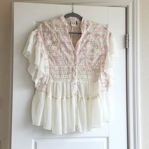 Anthropologie Flowy Sheer Top with Embroidery